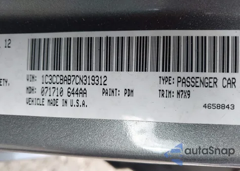 2012 Chrysler 200 Lx z USA, uszkodzony, nr VIN 1C3CCBAB7CN319312